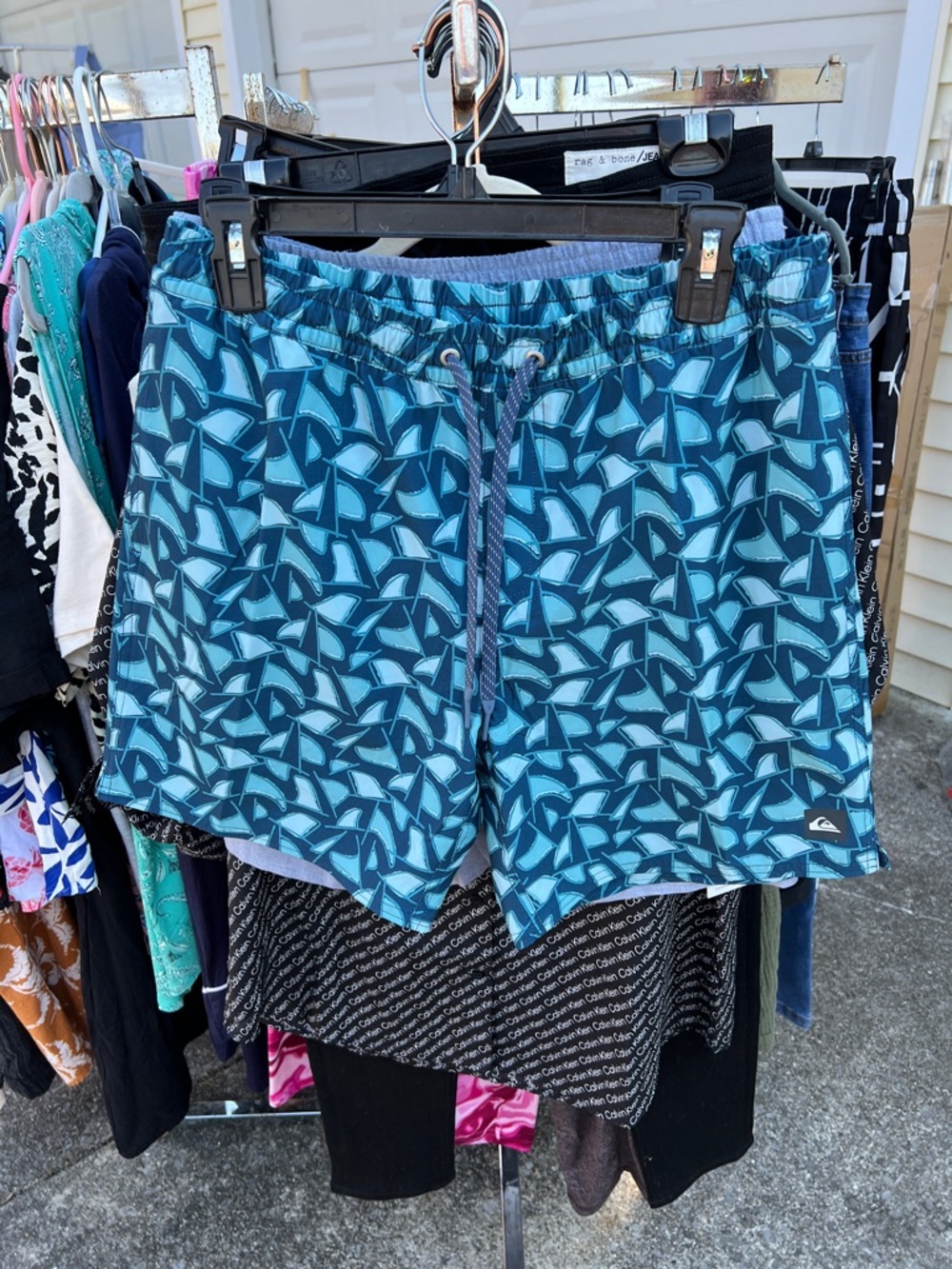Quiksilver Teal & Navy Sailboat Print Swim Trunks